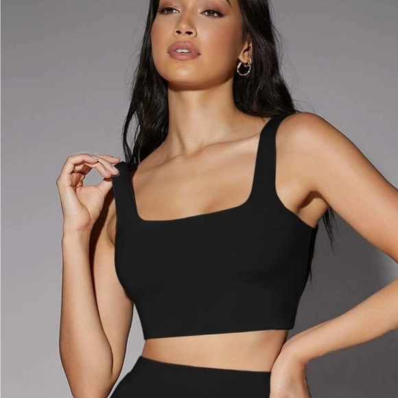 Black Square Neck Crop Top - Picture 1 of 5